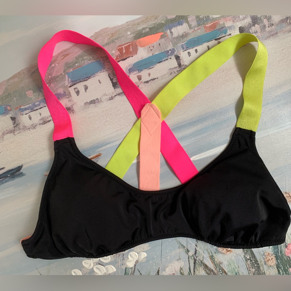 Victoria’s Secret Neon Shimmer Strappy Black Bikini Top